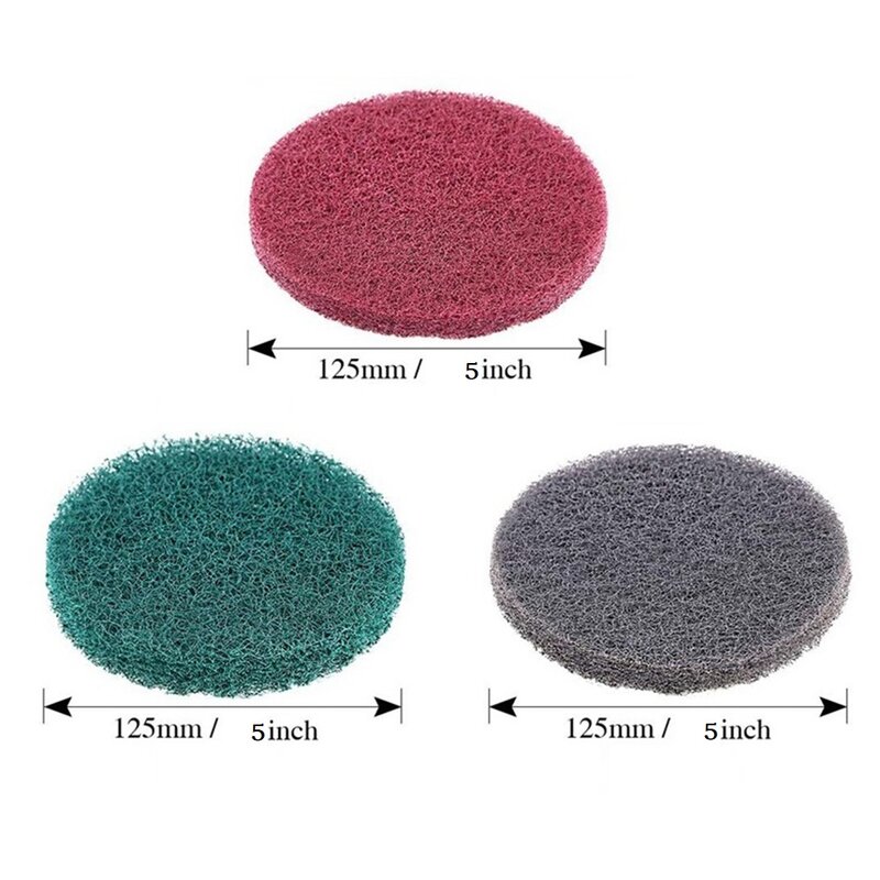 3pcs 5Inch 125mm Scrubbing Pads Cleaning Cloth Scrub Pad Industrial Scouring Pads Nylon Polishing Buffing Pads Abrasive Tools