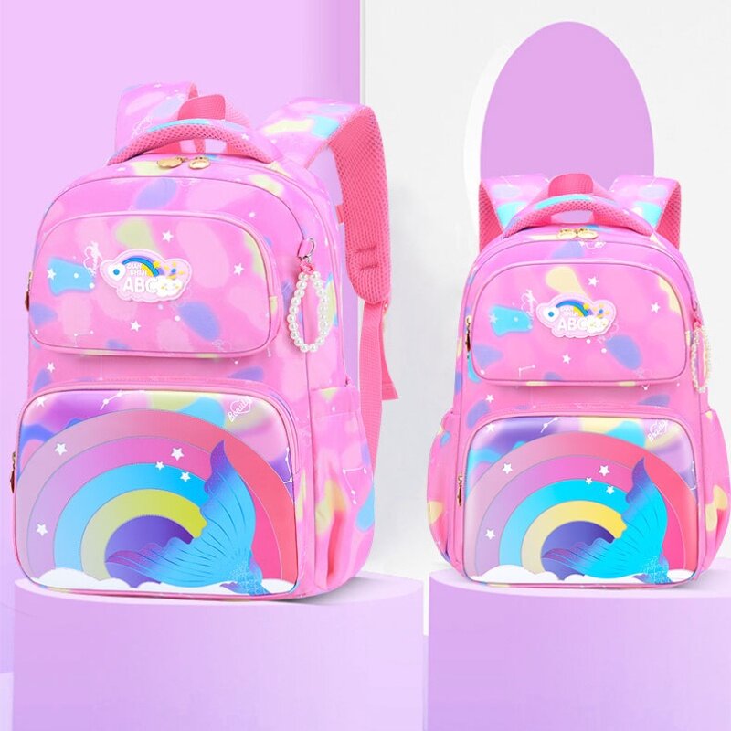 Children Cute Rainbow Mermaid Lightweight Large Capacity Backpacks New Girls Princess Tie Dye Boys Fashion Schoolbags All-match