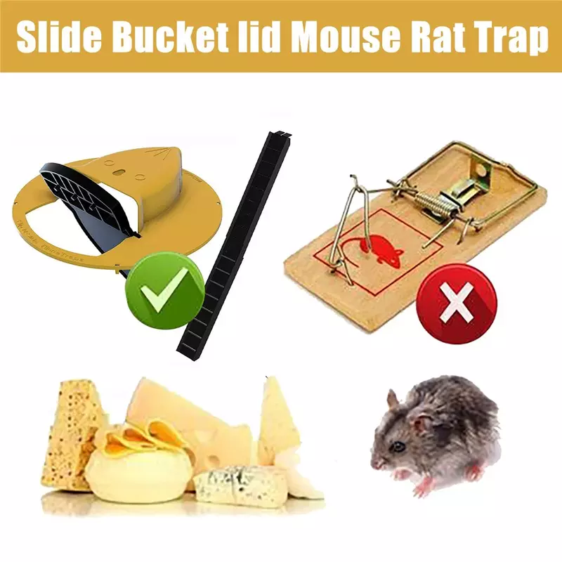 재사용 가능한 스마트 플립 및 슬라이드 버킷 뚜껑 마우스 트랩, 인간 또는 치사 트랩, 쥐 문 자동 리셋 멀티 마우스 킬러