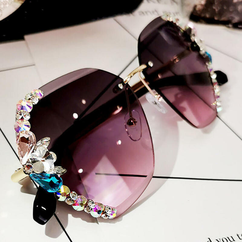 Occhiali da sole senza montatura donna Crystal Luxury Brand Designer strass Frameless Gradual occhiali da sole Shades Hexagon Gradient UV400