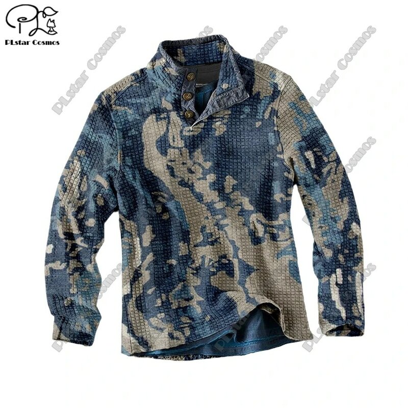 PLstar Cosmos new 3D printing tribal retro pattern series warm stand collar sweater Polo street casual unisex winter Polo L-2