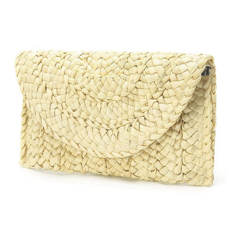 محفظة منسوجة مصنوعة يدويًا من قشرة الذرة للنساء ، مخلب قش الشاطئ ، حقيبة كتف ، محفظة