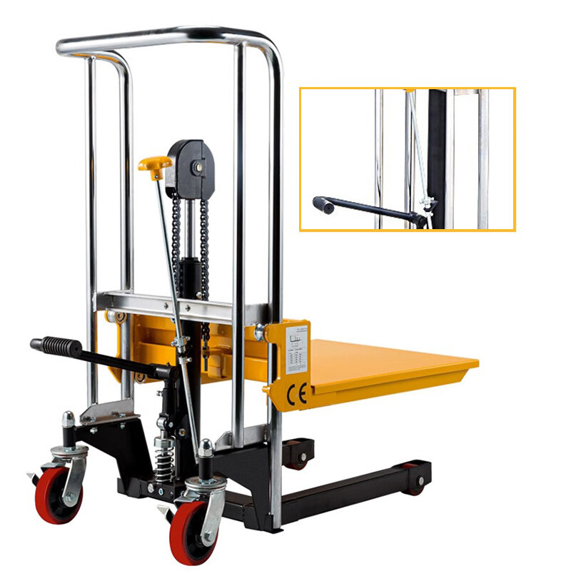 PS0412 Manual Hydraulic Stacker Lift Auxiliary Cart Hand Push Forklift Light Luggage Truck Multifunction Platform Moving Tools