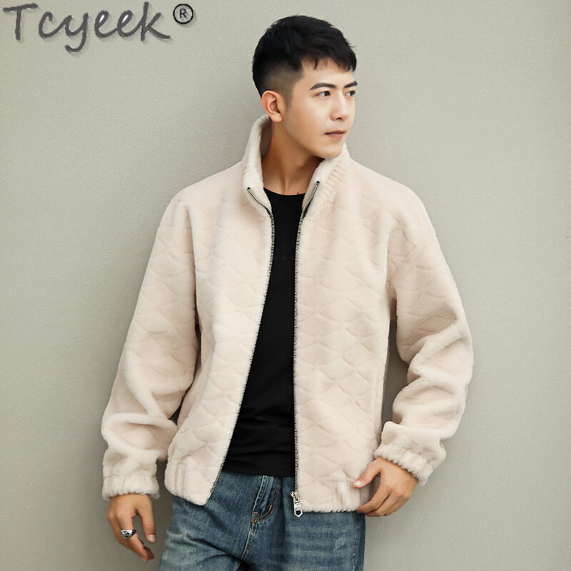 Tcyeek-معطف صوف للرجال من صوف الأغنام ، ملابس الشارع الدافئة ، سترة الشتاء ، ملابس قصيرة الطراز ، الموضة