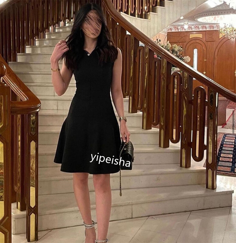  Evening Jersey Ruched Homecoming Sheath Scoop Neck Bespoke Occasion Gown Knee Length Dresses Saudi Arabia