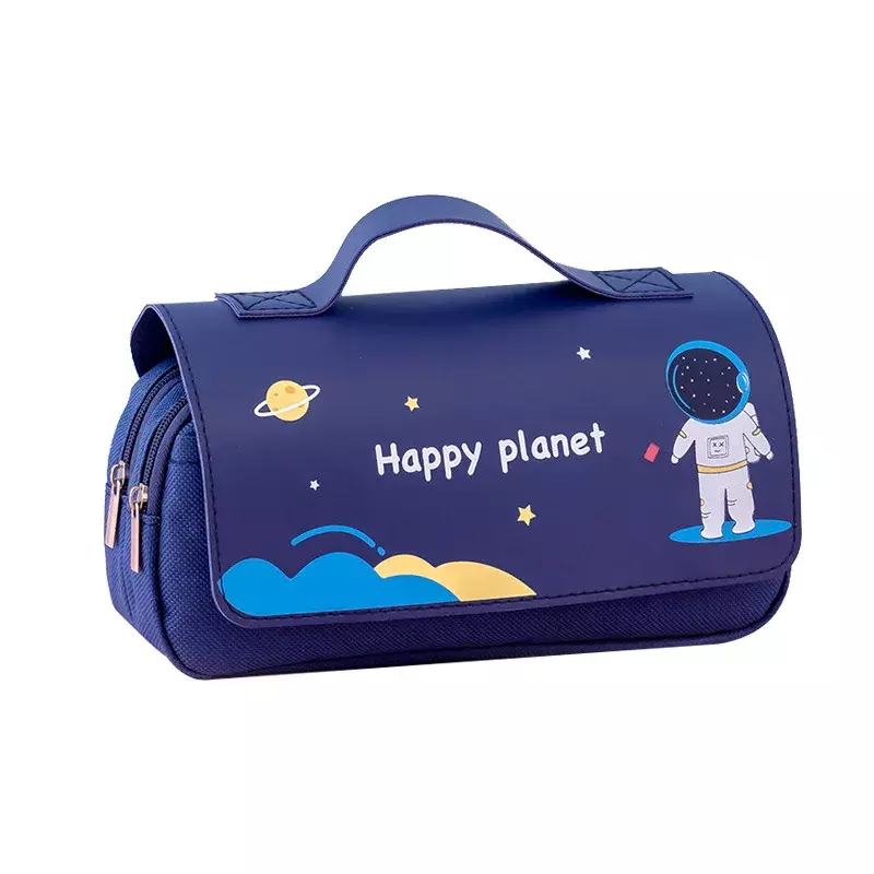 학생용 휴대용 귀여운 우주 비행사 연필 가방, 펜 상자 정리함, 학교 문구 용품, 2 레이어