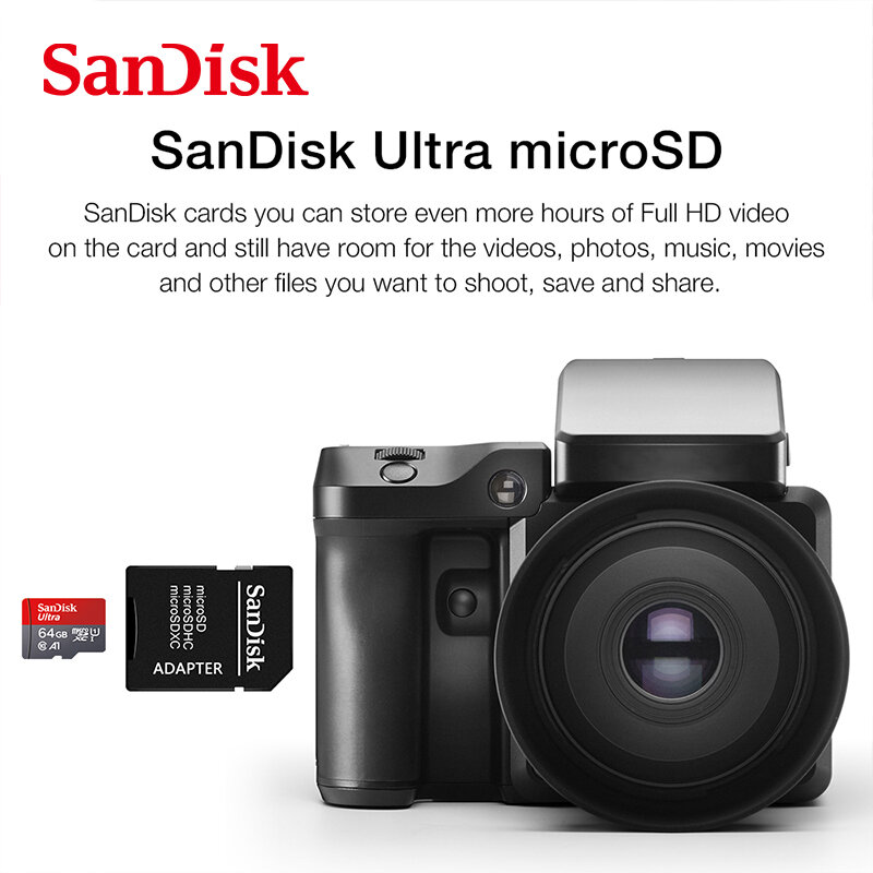 Карта памяти SanDisk Ultra MicroSDXC, флешка C10 U1, Full HD A1, 64 ГБ, 128 ГБ, 256 ГБ, 512 ГБ, макс. до 100 Мб/с, карты Micro SD для телефона Camare