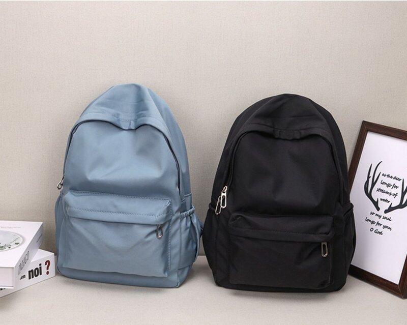 1Pcs Nylon Backpack For Women Large Capacity Shoulder Bag Travel Bag  Casual Solid Color Students Schoolbag Outdoor Backpacks