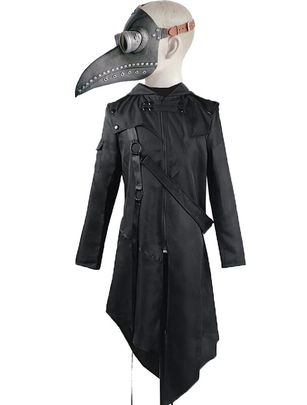 Vintage Halloween Medieval Steampunk Assassin Elves Pirate Costume Adult Men Black Long Split Jacket Gothic Armor Leather Coats