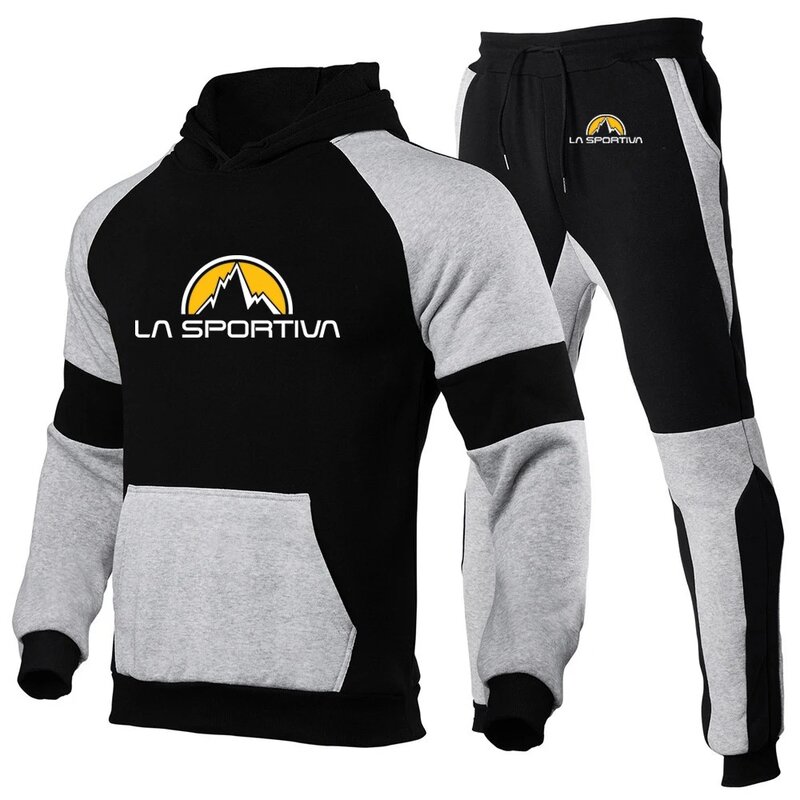 2024 musim semi musim gugur pria La Sportiva Logo dicetak Tracksuit populer katun hoodie + celana olahraga kualitas tinggi Patchwork Set
