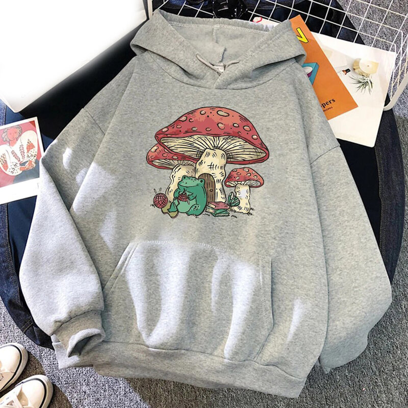 Cute Mushroom Frog Men's Hoodie Men's and Women's Fashion Simple Long sleeved Pullover Street Trend Harajuku Large Sweatshirt