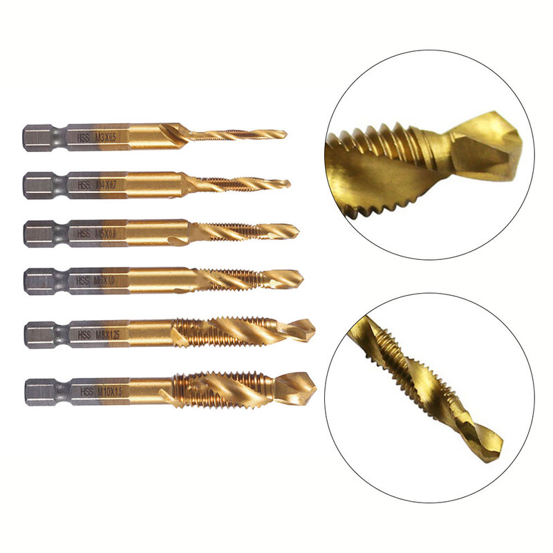 1pcs Tap Drill Bit Hex Shank Plated Thread Metric Tap Drill Compound Tap M3-M10 For Processing Wood Plastic