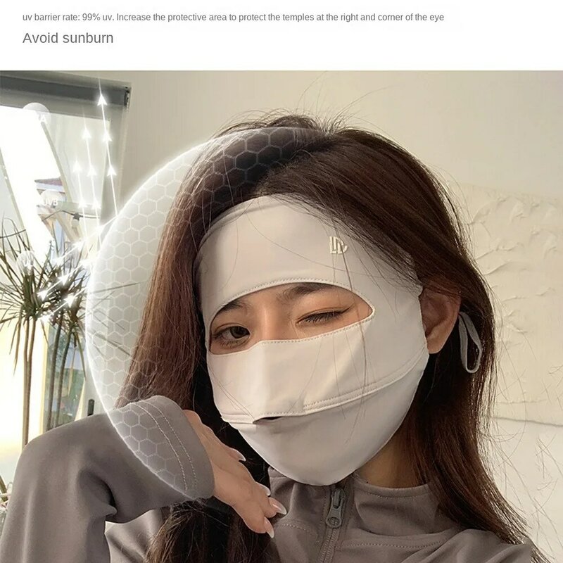 Máscara de proteção solar para mulheres, seda de gelo, respirável, fina, proteção uv, rosto cheio, sem rastreamento, moda