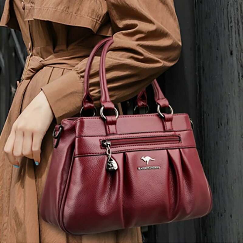 Роскошные женские сумки, дизайнерские 3-слойные кожаные ручные сумки, Большая вместительная сумка-тоут для женщин, винтажные сумки через плечо с верхней ручкой