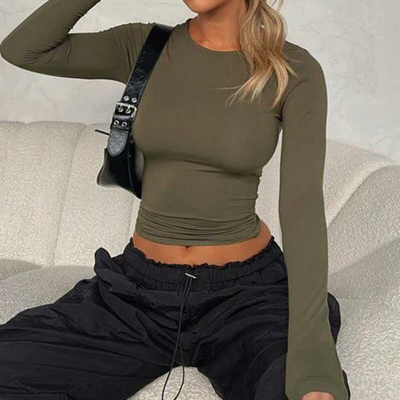 Women Long Sleeve Slim T-Shirts O Neck 2023 Autumn Winter Causal Solid Tops Pullovers Base Tees Streetwear Y2K Bodycon T Shirt