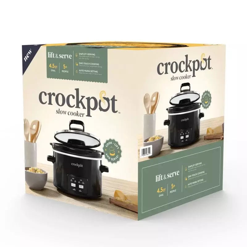 Crock-Pot 4.5-Liter Lift En Serveer Slowcooker Met Scharnierend Deksel, One-Touch Bediening, Zwart