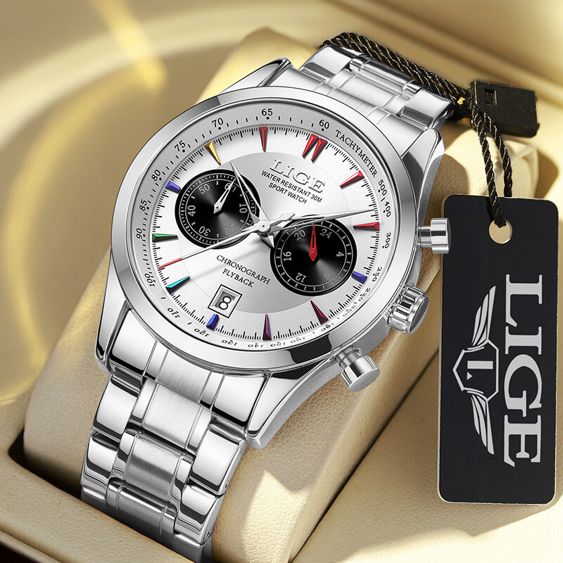 Часы наручные LIGE Мужские кварцевые, брендовые классические роскошные светящиеся водонепроницаемые с циферблатом в римском стиле