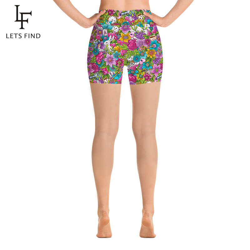 LETSFIND – Shorts taille haute pour femmes, Leggings Sexy, doux, imprimés pays des merveilles et horloge, café lapin, Fitness, été, nouvelle collection