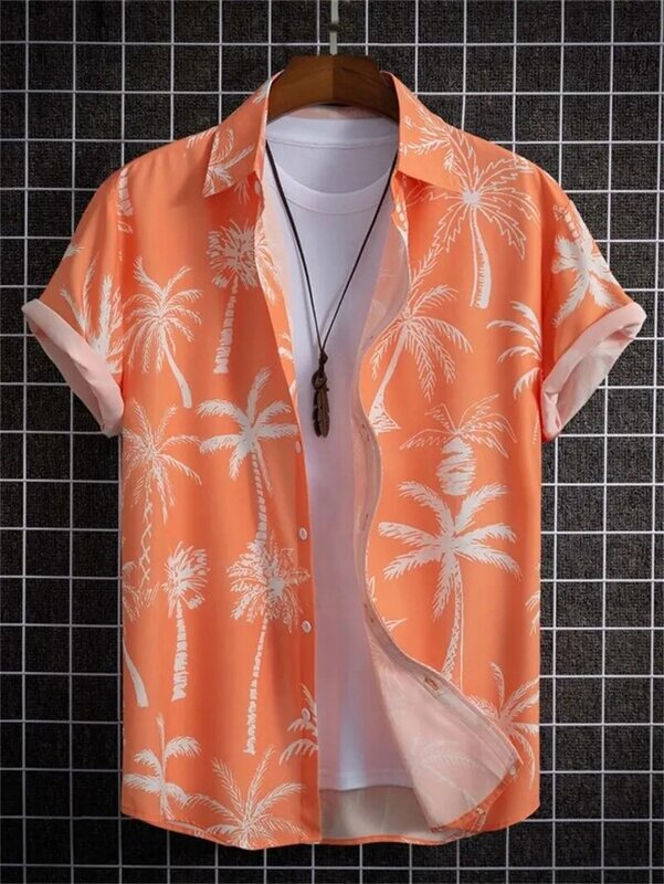 Pakaian pria musim panas, motif bunga 3D atasan Hawaii kemeja pantai luar ruangan pria pesta bernapas lengan pendek jalan sosial