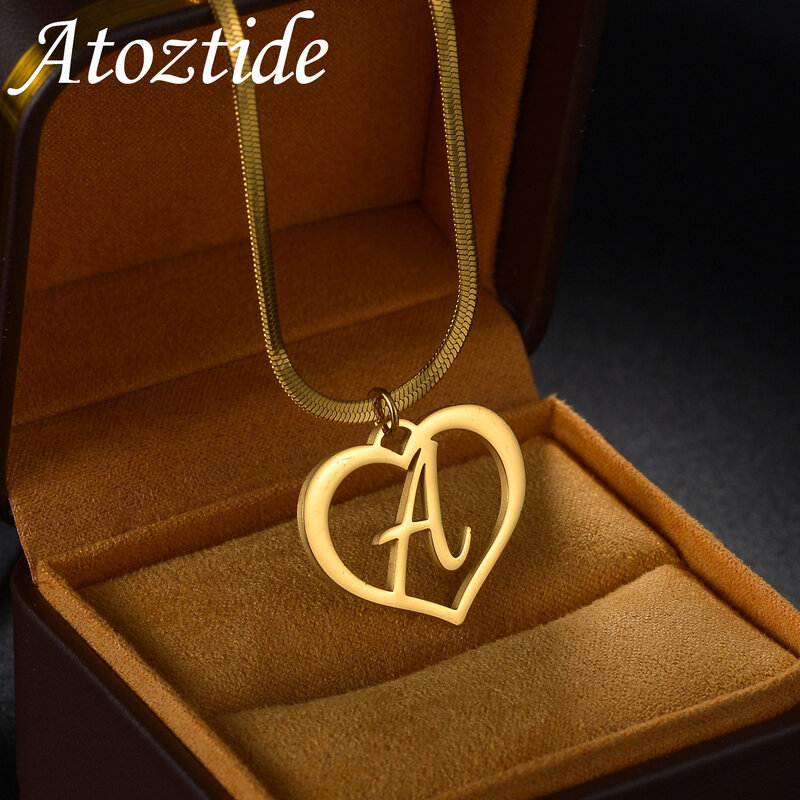 Atoztide Personalized Custom Letters Necklaces Heart Pendant for Women Men Stainless Steel Blade Chain Birthday Jewelry Gift