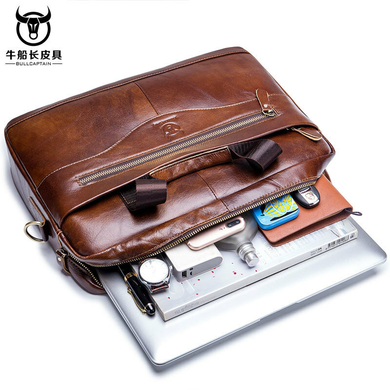 Cowhide Laptop Briefcase Men's Leather Shoulder Crossbody Bag Business Bag