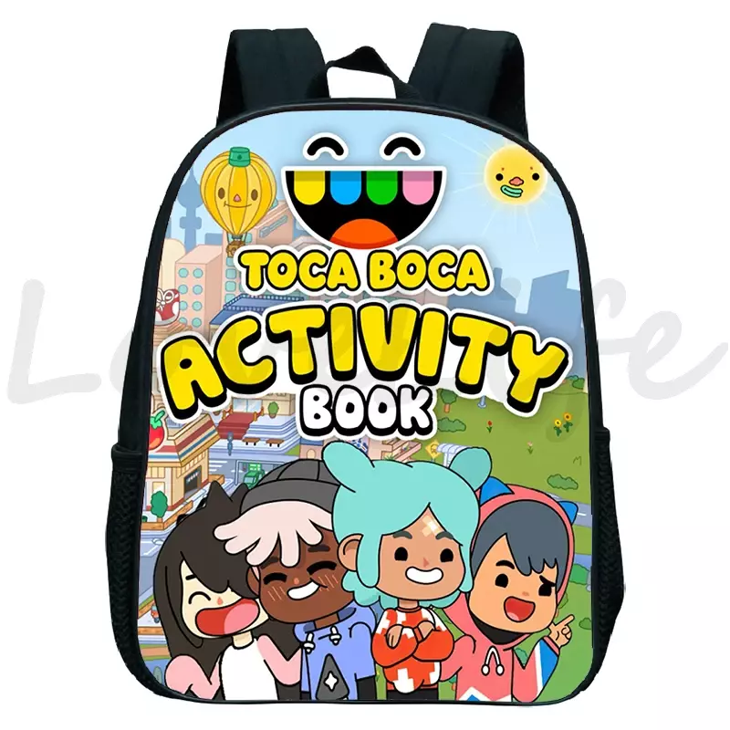 Mochilas Toca Life World Print para crianças, mochila infantil pequena, mochila dos desenhos animados para meninos e meninas, mochila infantil de 12"