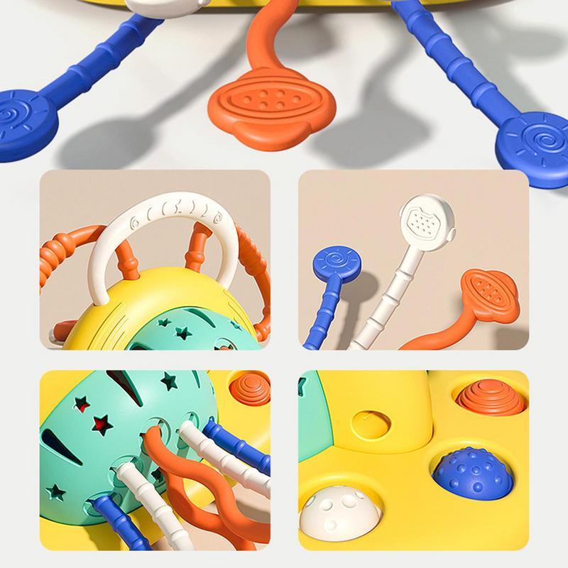 Pull String Sensory Toy Silicone Infant Pull String Toy Suction Cup Montessori Multi-Sensory Activity Teether Toy For Developing