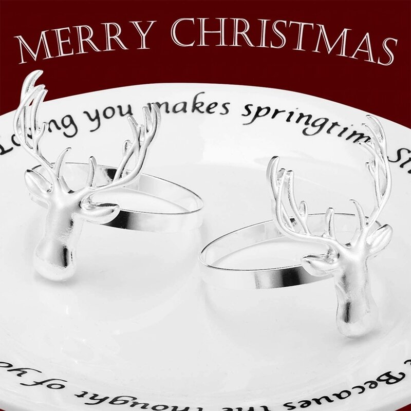 6ชิ้นแหวนผ้าเช็ดปากกวาง, คริสมาสต์โลหะกวางผู้ถือแหวนผ้าเช็ดปากสำหรับคริสต์มาส, งานแต่งงาน, ปาร์ตี้วันหยุด, (เงิน)