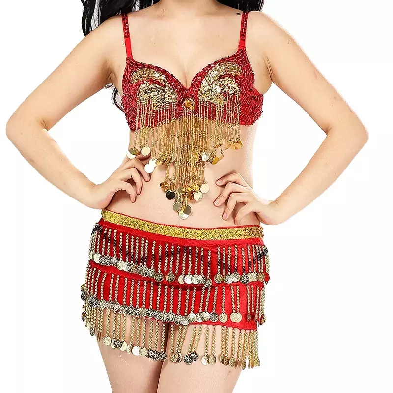 Costume de brevdu Ventre Sexy pour Femme, Soutien-Gorge avec Ceinture, Tenue de Performance Professionnelle pour Carnaval, 2 Pièces