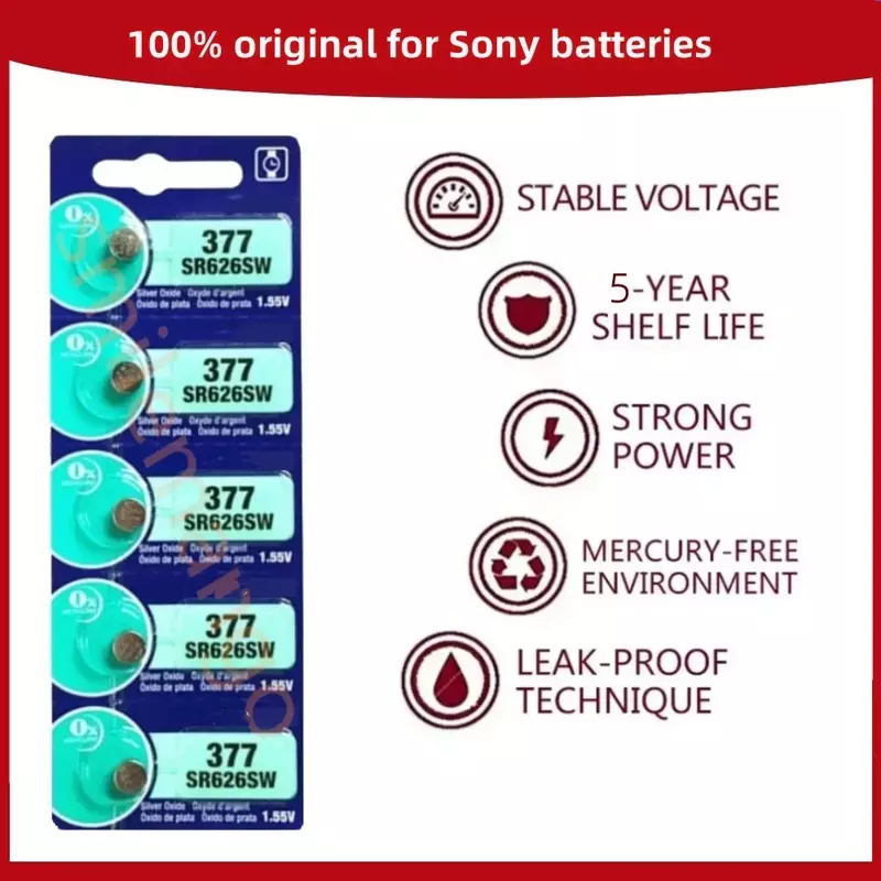 Oryginał dla SONY AG4 377 baterie guzikowe SR626SW SR626 177 376 626A LR66 LR626 komórkowa bateria alkaliczna do zegarka zabawki