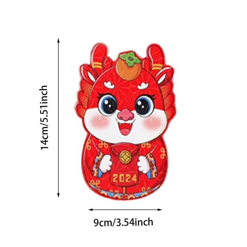 Amplop merah Tiongkok, amplop uang keberuntungan Tahun Baru Imlek paket merah kartun tebal wadah uang 6 buah naga beruntung Hong Bao