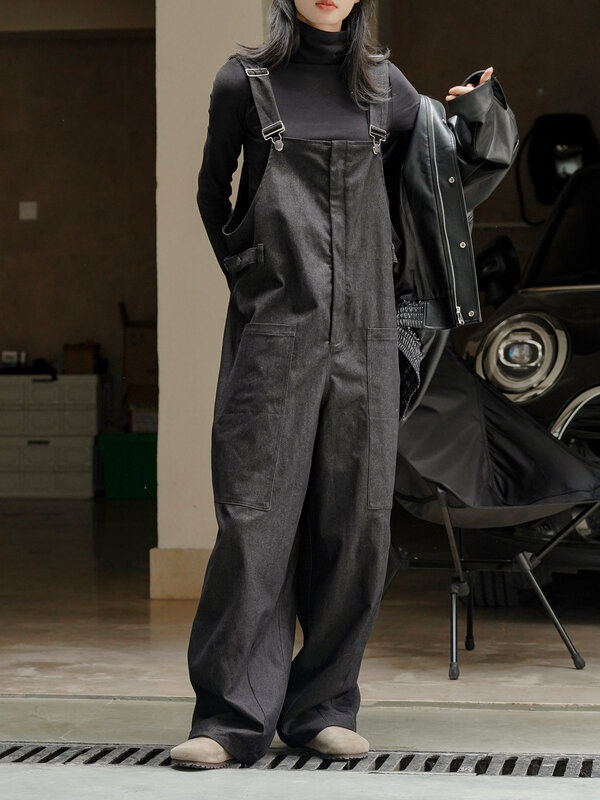 ENjoyce Y2K celana wanita tali ritsleting profil kasual baru musim dingin jumpsuit kaki lebar Streetwear Harajuku