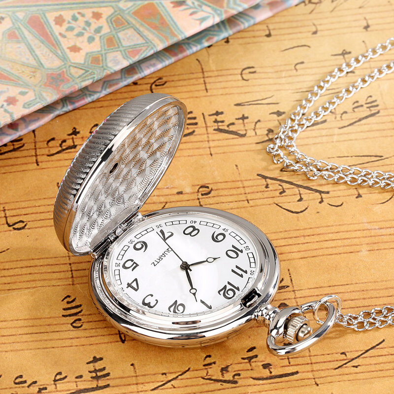 Silver Vintage Quartz Pocket Watch Rotable Hearts Patterns Full Hunter Necklace Pendant Pocket Clock Men Women New Arrival 2022