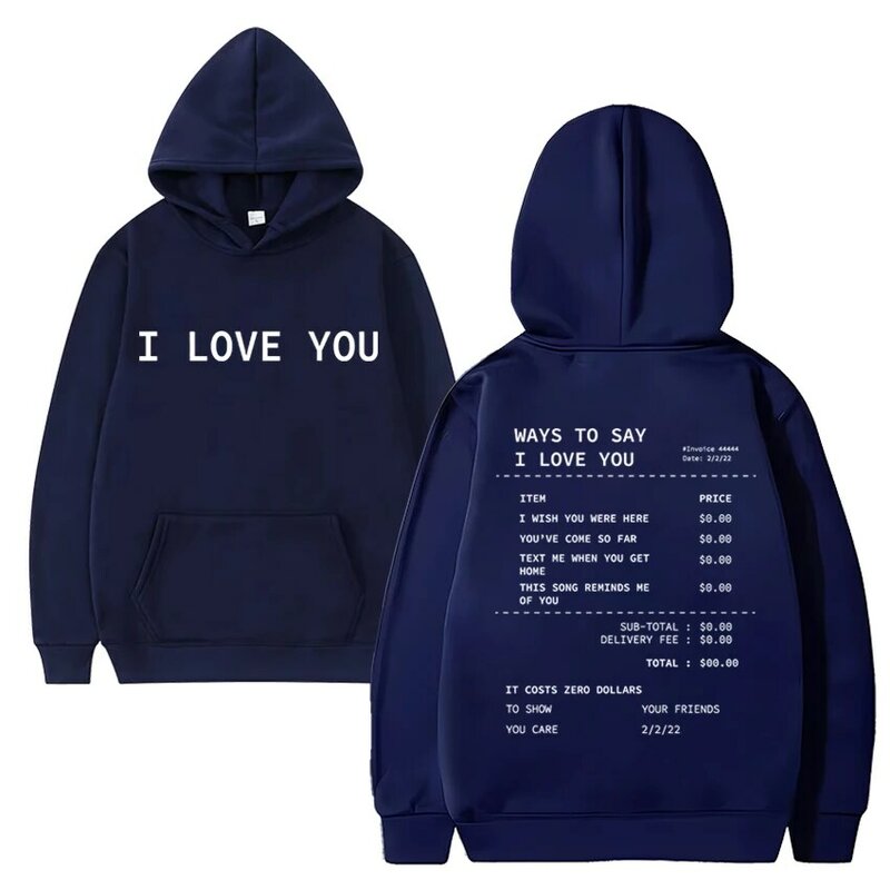 Sudadera con capucha para hombre y mujer, suéter de manga larga con estampado de "I Love You", ropa de calle informal de gran tamaño, Unisex