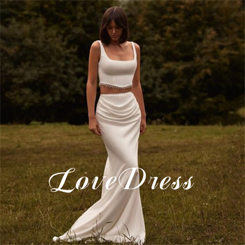 Женское свадебное платье с юбкой годе Love, элегантный комплект из двух предметов, простой наряд с квадратным вырезом, без рукавов, с открытой спиной, в пол, элегантное платье невесты