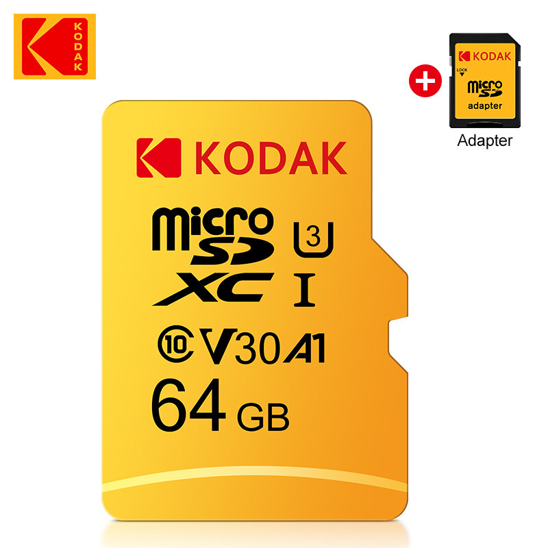 Cartão de Memória KODAK 64G Ultra 64GB A1 U3 4K Micro SD SDHC Microsd UHS-I C10 TF Performance Flash Minisd Original com Adaptador