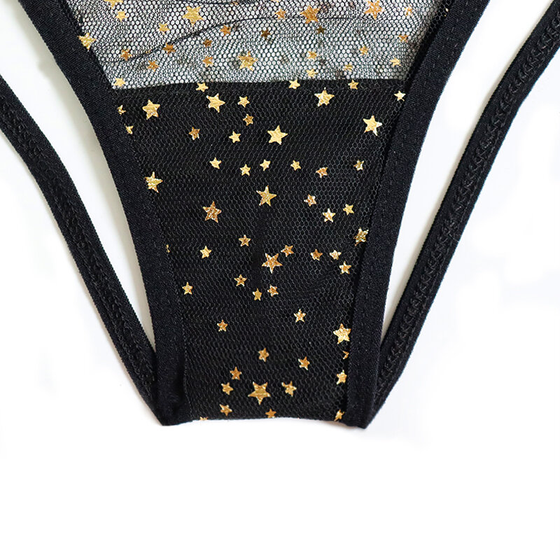 LOPNT Mesh Bra Set women's Bronzing Star Sexy Lingerie New Net Yarn prospettiva intimo a tre punti fasciatura Hollow Suit