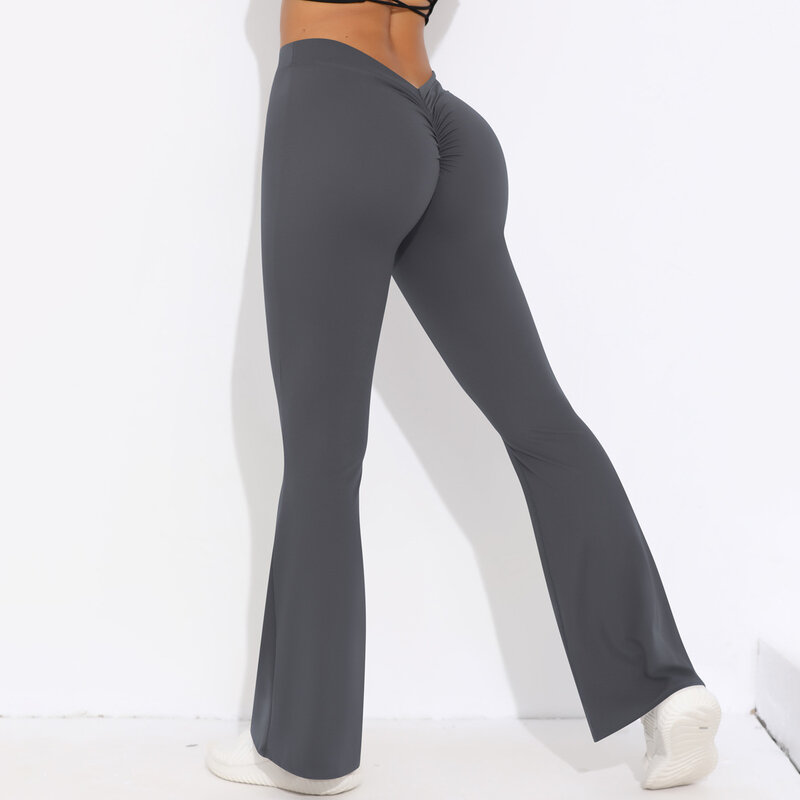 Damskie legginsy w kształcie V z rozszerzonymi bezszwowy Fitness na siłownię legginsy spodnie do jogi na zewnątrz Push-Up rajstopy w talii na co dzień odzież sportowa Nylon