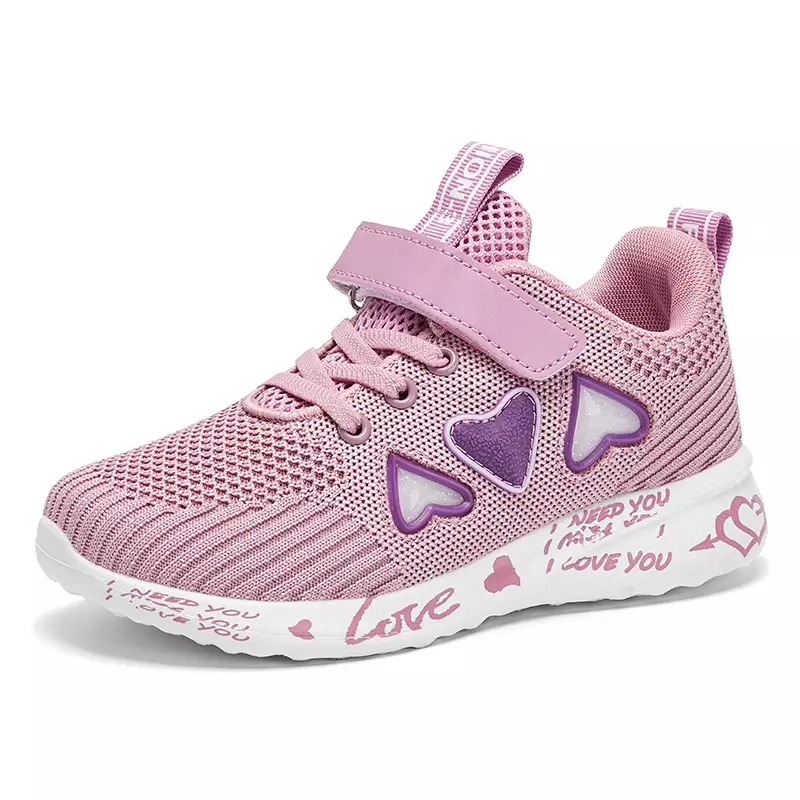 Baskets roses en maille respirante pour filles, chaussures de sport légères et mignonnes pour enfants, Tennis de marche pour filles