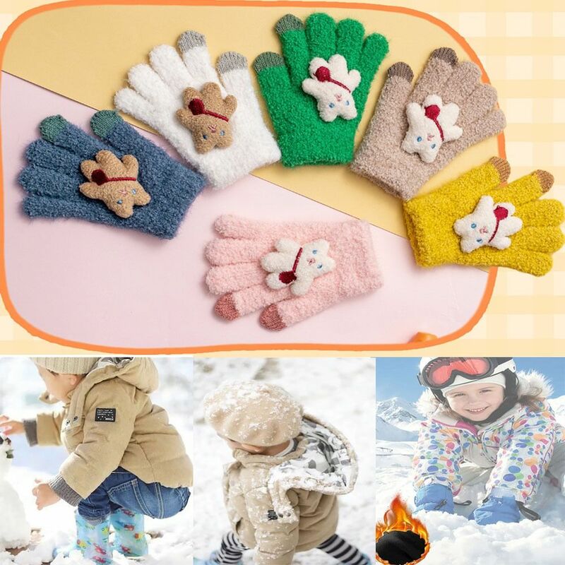 Sarung tangan rajut musim gugur, sarung tangan jari penuh tebal tahan dingin tahan angin untuk anak laki-laki dan perempuan