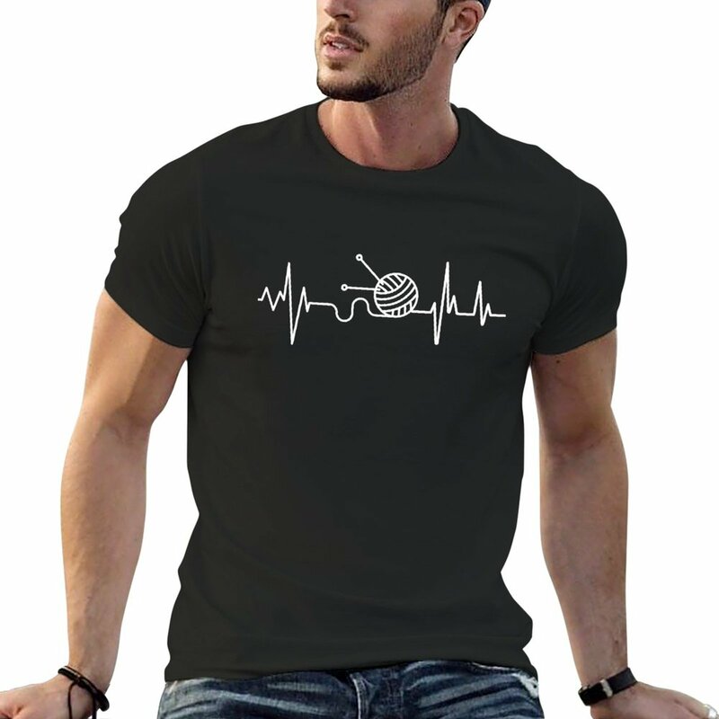 Knitting Heartbeat T-Shirt anime clothes custom t shirts design your own graphic t shirts mens t shirts casual stylish