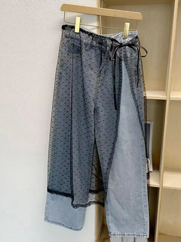 Saia de emenda de renda vintage feminina, bata sobre saias, moda Harajuku, menina picante, perspectiva coreana, design Y2k, sem calças