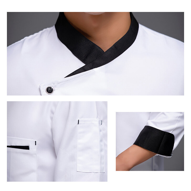 Uniforme de Chef de manga larga para restaurante, ropa de cocina Unisex, chaqueta de cocinero de Hotel, conjunto de ropa de trabajo de camarero de panadería