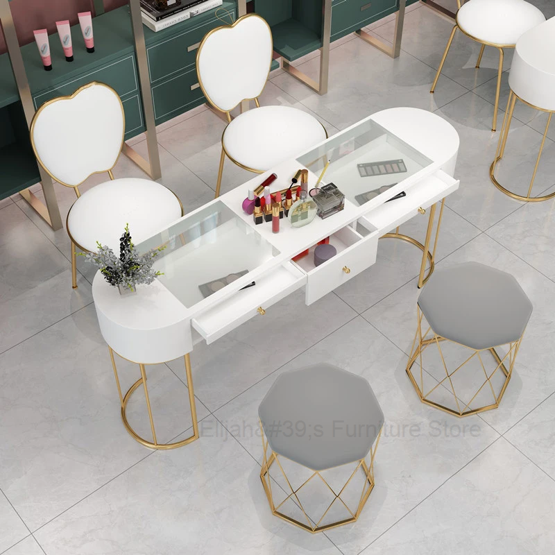 Nordic Nail Table Nail Shop Single and Double Manicure Tables Modern Minimalist Designer Professional Manicure Table Chair Set