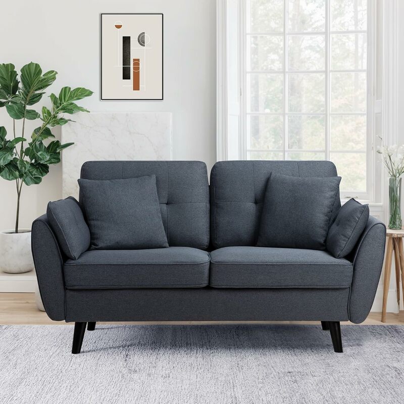63" Modern Loveseat Sofa Couch,Mid Century Couches for Living Room, Upholstered 2-Seat Love Seats with Pillow, Small Space Sofa
