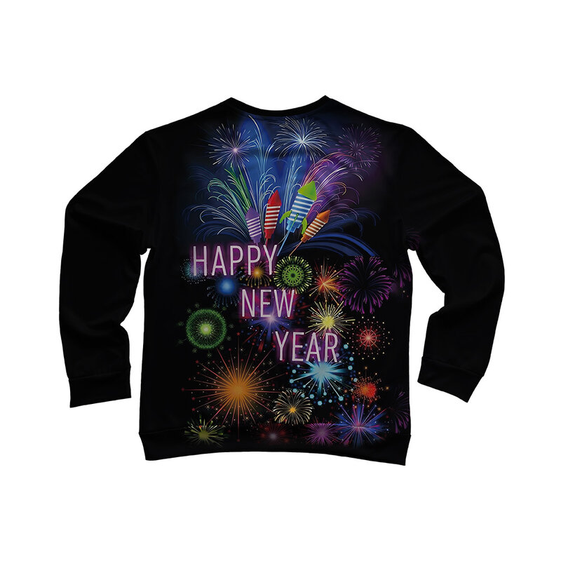 Colorful Firework Men's Happy New Year Sweatshirt 3D Printed Long Sleeve Crew Neck  Pull On Pullover Sweatshirt Unisex Clothing