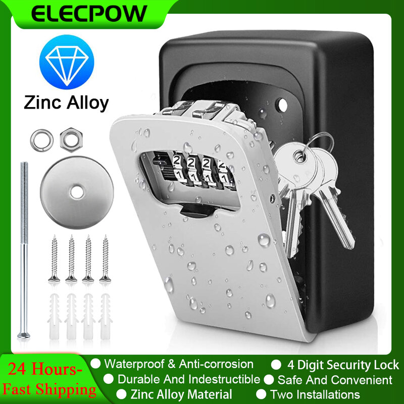 Elecpow กล่องเก็บ gembok KATA Sandi โลหะกันน้ำได้, กล่องใส่กุญแจรหัสผ่าน4หลักติดผนังกล่องนิรภัยล็อคกันขโมย