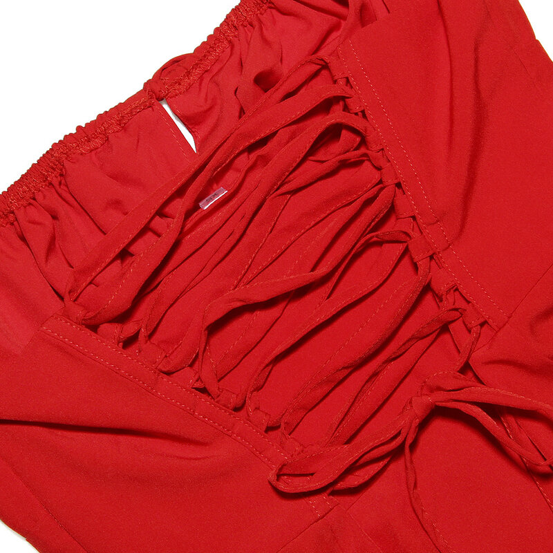 Suninheart-Robe mi-longue trapèze à lacets pour femmes, robes de soirée de vacances, bretelles spaghetti, rouge, sexy, élégante, vente en gros, été, 2024