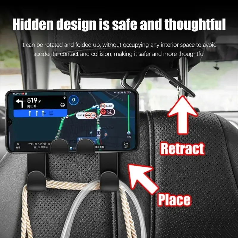 Gantungan ponsel multifungsi, aksesoris interior mobil, kait belakang kursi mobil multifungsi, kepala ganda, gantungan ponsel, tas gantung