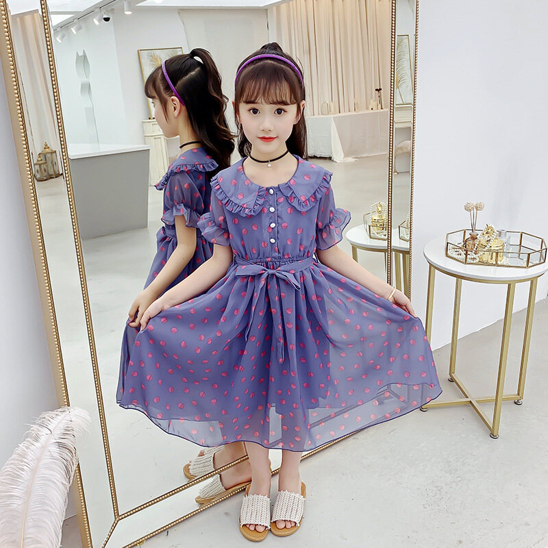 New Chiffon Dress Summer 2024 Flower Children's Clothing